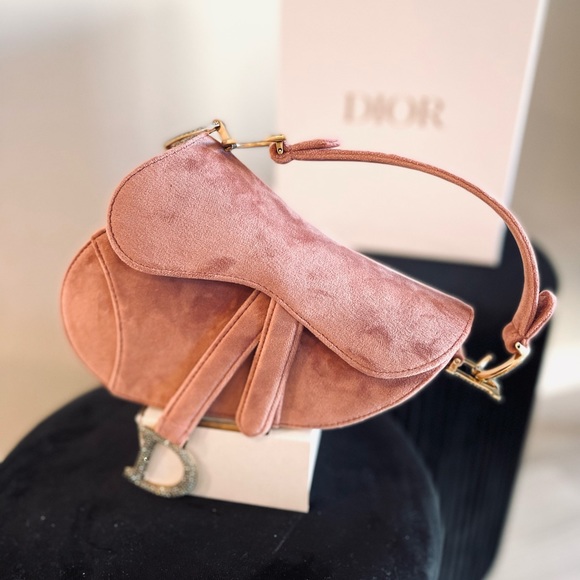 NEW IN BOX Authentic Dior Mini Saddle Bag Velvet with Crystal Rare - Picture 2 of 10